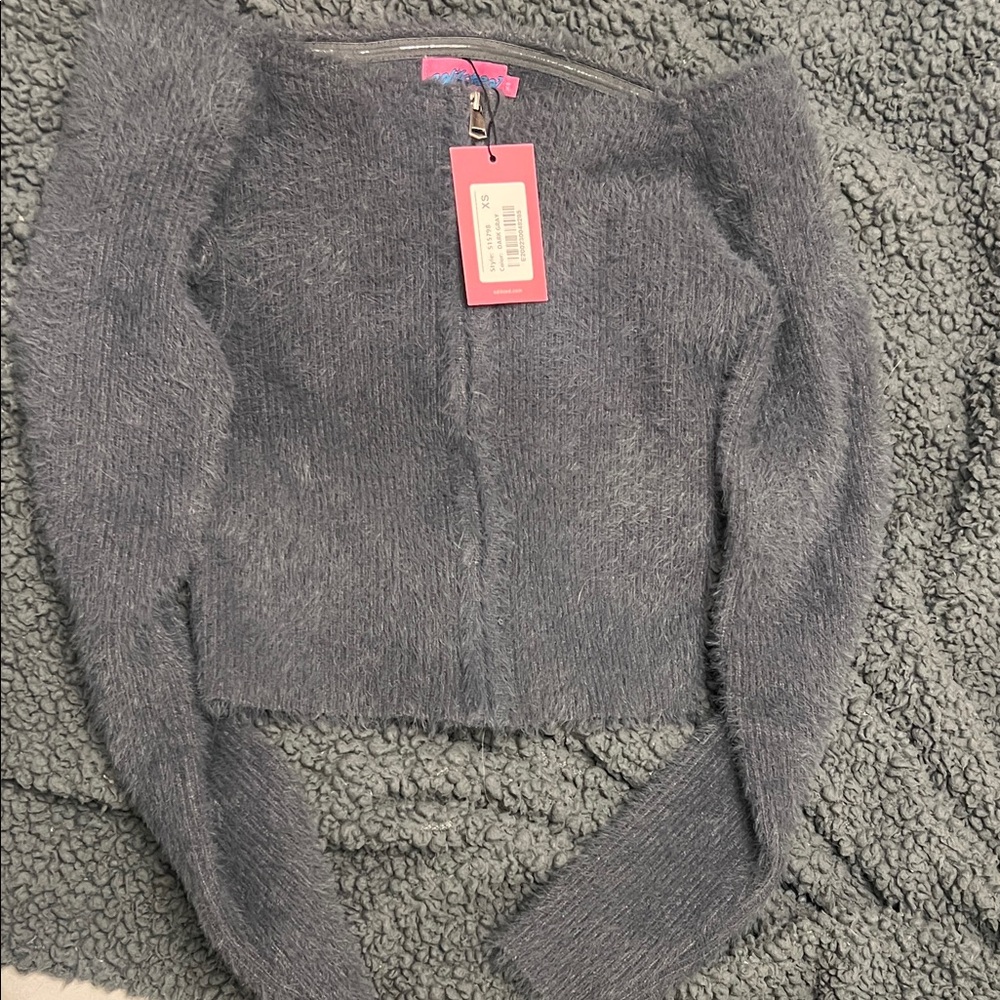 Edikted Charcoal Fuzzy Kids Sweater NWT